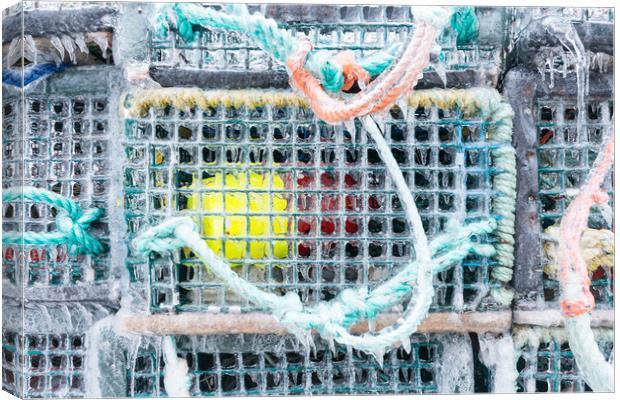 Frozen Lobster traps Canvas Print by Roxane Bay