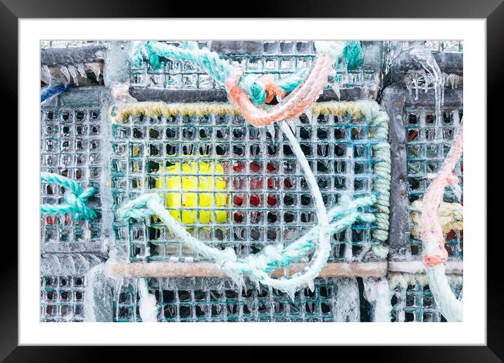 Frozen Lobster traps Framed Mounted Print by Roxane Bay