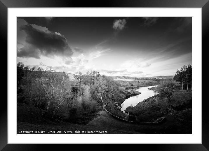 Sunset Ramsden Reservoir Monochrome Framed Mounted Print by Gary Turner