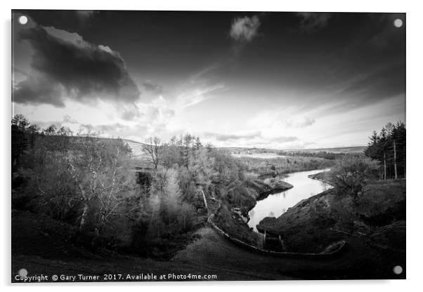 Sunset Ramsden Reservoir Monochrome Acrylic by Gary Turner