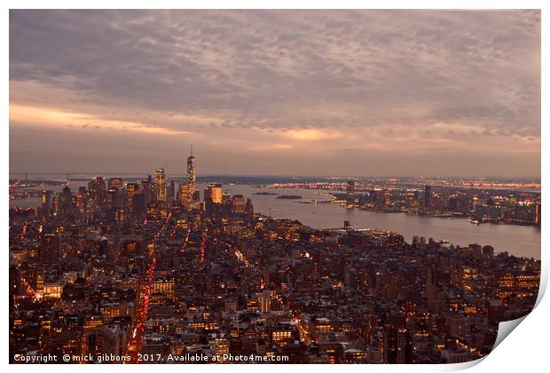 New York City Skyline view from Empire State Build Print by mick gibbons