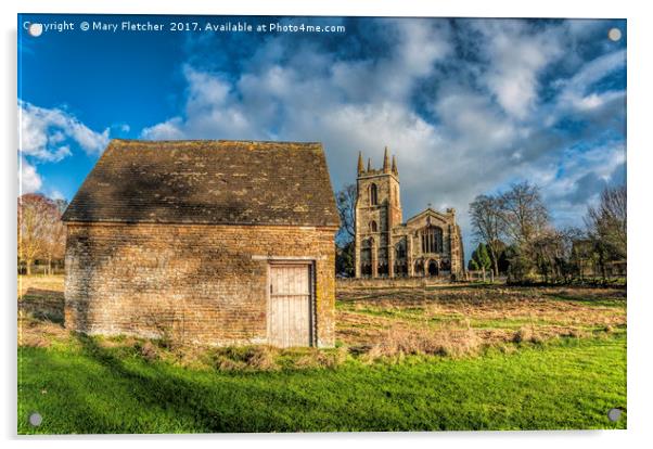 Church of St Mary, Canons Ashby Acrylic by Mary Fletcher