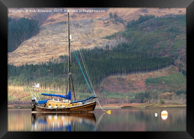 Wooden Yacht Moored By Glencoe Framed Print by Andy Anderson