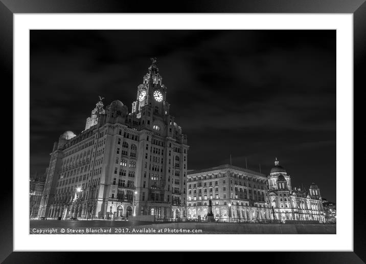3 graces Liverpool black and white Framed Mounted Print by Steven Blanchard