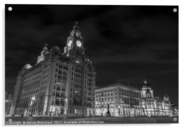 3 graces Liverpool black and white Acrylic by Steven Blanchard