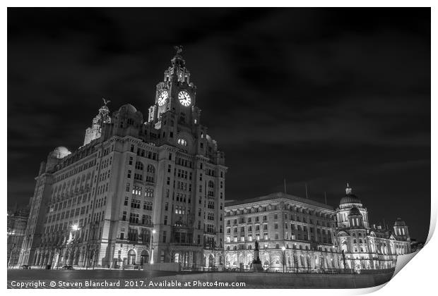 3 graces Liverpool black and white Print by Steven Blanchard