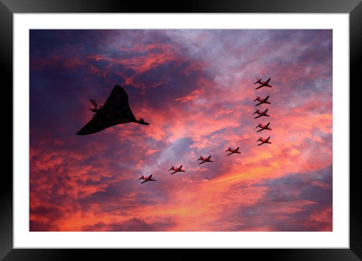 Vulcan XH558 and Red Arrows Framed Mounted Print by J Biggadike