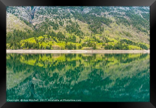 Reflections of Lake Minnewanka Framed Print by Ann Mitchell