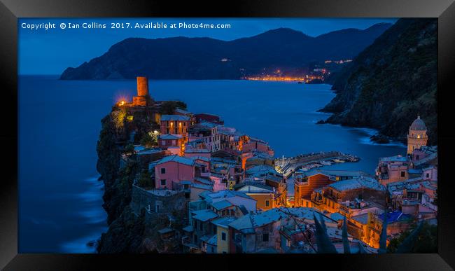 Dusk in Vernazza, Italy Framed Print by Ian Collins