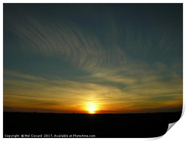 Sunset on Crowland Common Print by Mel Coward
