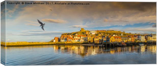 Sun Setting on Whitby Harbour. Canvas Print by Steve Whitham