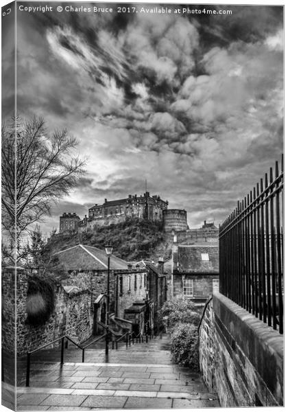 Edinburgh Castle from the Vennel Canvas Print by Charles Bruce