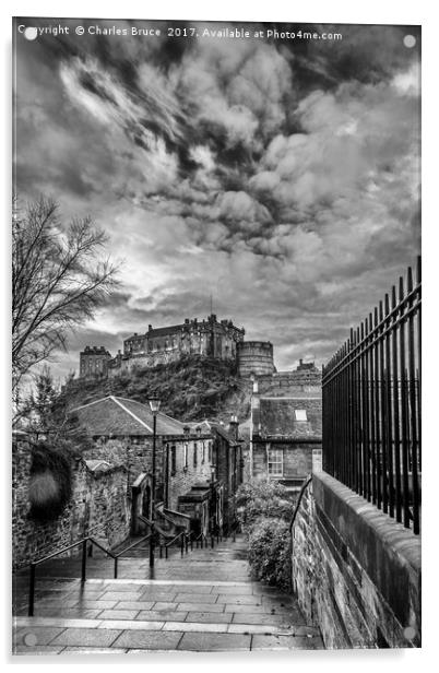 Edinburgh Castle from the Vennel Acrylic by Charles Bruce