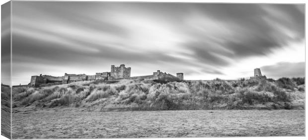 Bamburgh Castle Beauty - Black and White Canvas Print by Naylor's Photography