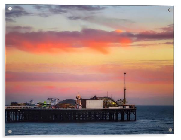 Sunset Magic at Brighton Pier Acrylic by Beryl Curran