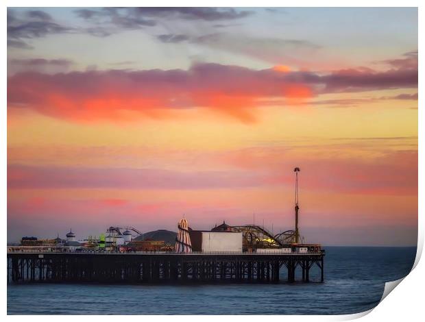 Sunset Magic at Brighton Pier Print by Beryl Curran