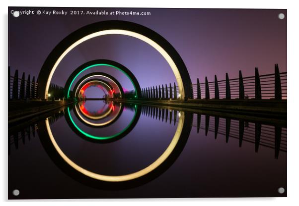 Falkirk Wheel top canal arches at night Acrylic by Kay Roxby