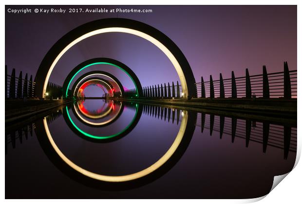 Falkirk Wheel top canal arches at night Print by Kay Roxby