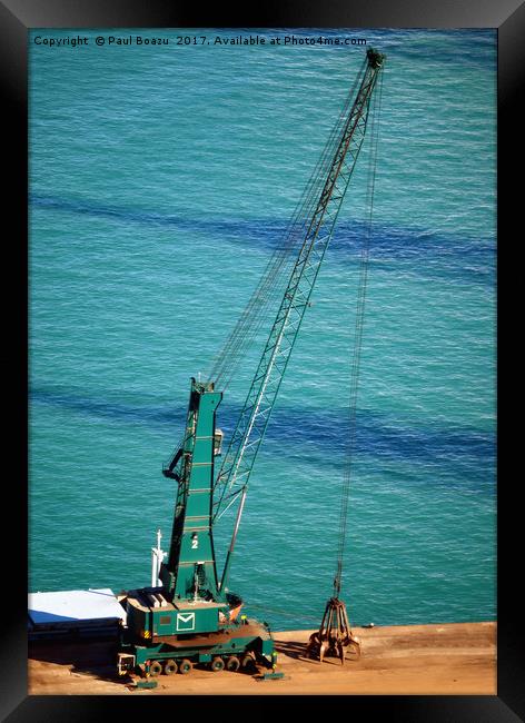 resting crane in the port of barcelona Framed Print by Paul Boazu