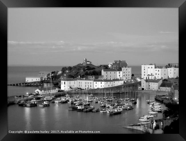 Tenby Harbour. Pembrokeshire. Wales.B+W. Framed Print by paulette hurley