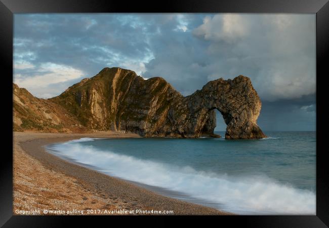 Storm due at Durdle Dor Framed Print by martin pulling