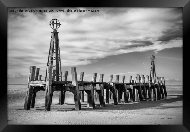 Lytham St Annes beach and the old ruined jetty  Framed Print by Gary Kenyon