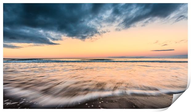 Bamburgh beach sunset slowly exposed  Print by Naylor's Photography