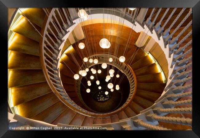 Brewer Spiral Staircase - Descent Framed Print by Milton Cogheil