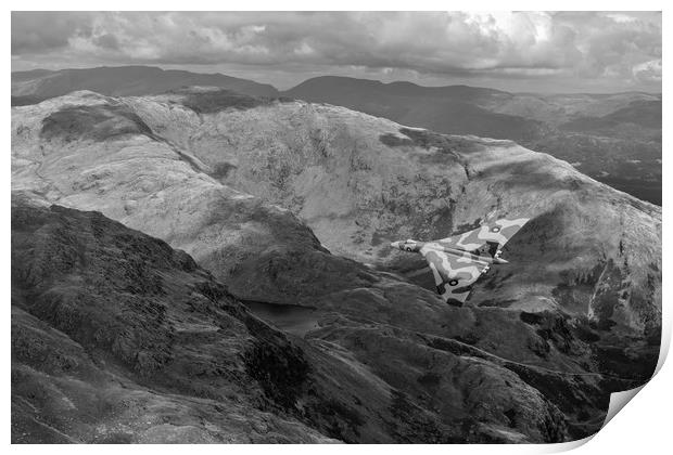 Vulcan low-level in the Lakes B&W version Print by Gary Eason