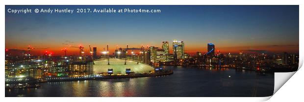 Dusk over Canary Wharf Print by Andy Huntley