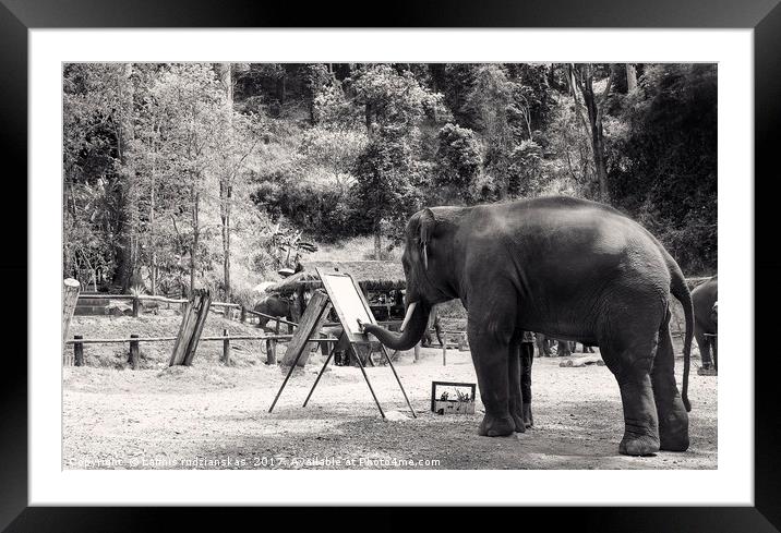 Black and white Thailand Elephant painting Framed Mounted Print by Laimis rudzianskas
