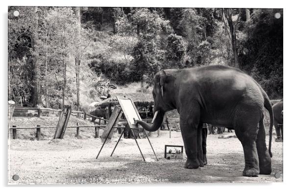 Black and white Thailand Elephant painting Acrylic by Laimis rudzianskas