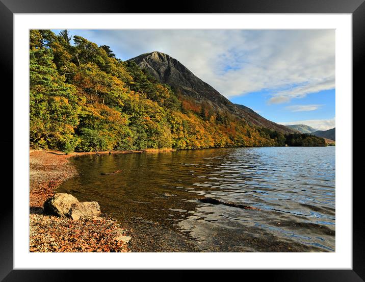 The Foot of  Crummock Water, with Grasmoor Framed Mounted Print by Linda Lyon