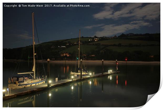 Salcombe Harbour; Normandy Pontoon at Night Print by Tom Wade-West
