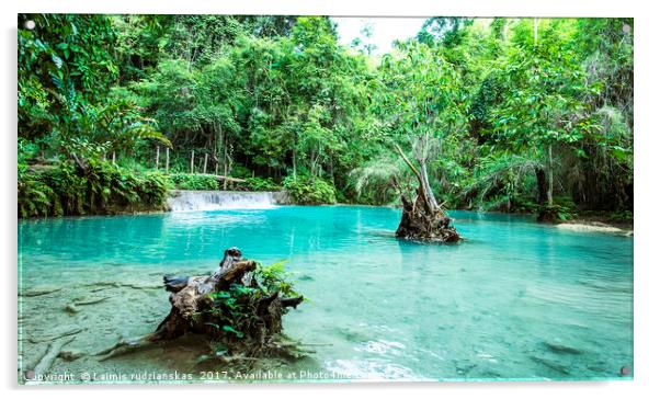 Thailand Blue and Green waterfall Acrylic by Laimis rudzianskas