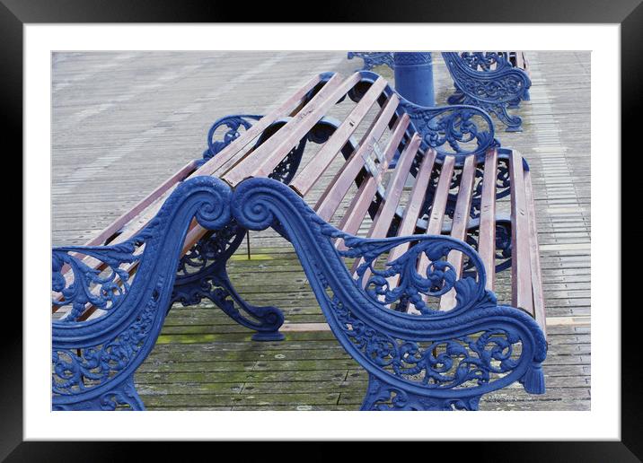 Swanage Pier Benches Framed Mounted Print by Joy Walker