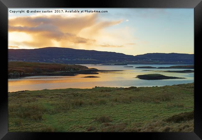 SUNSETTING DUNVEGAN Framed Print by andrew saxton