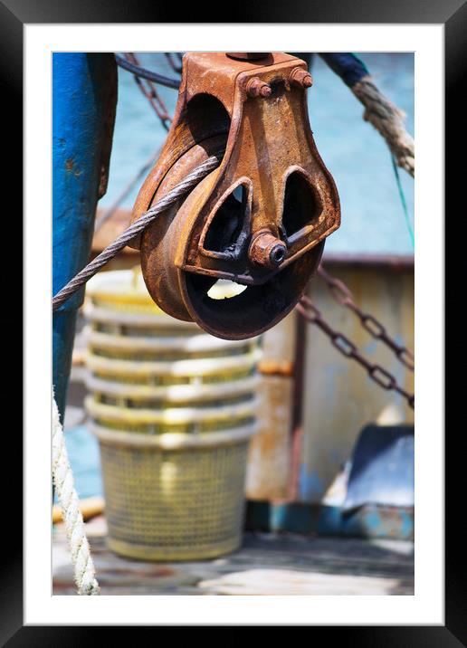 Winding gear,fishing boat Framed Mounted Print by Joy Walker