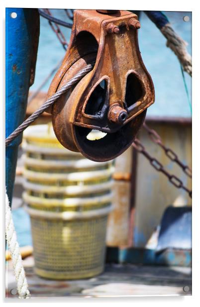 Winding gear,fishing boat Acrylic by Joy Walker