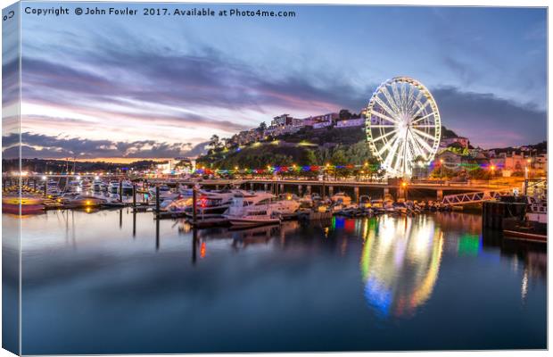 Torquay Harbour at Twilight Canvas Print by John Fowler