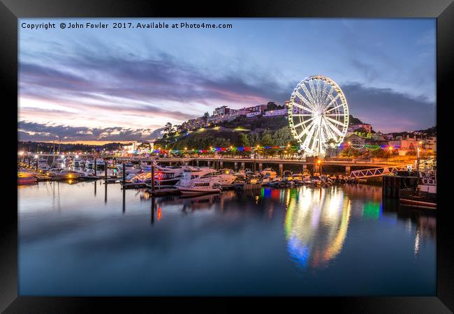 Torquay Harbour at Twilight Framed Print by John Fowler
