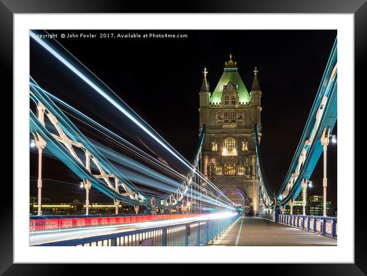 Tower Bridge Light Trails Framed Mounted Print by John Fowler
