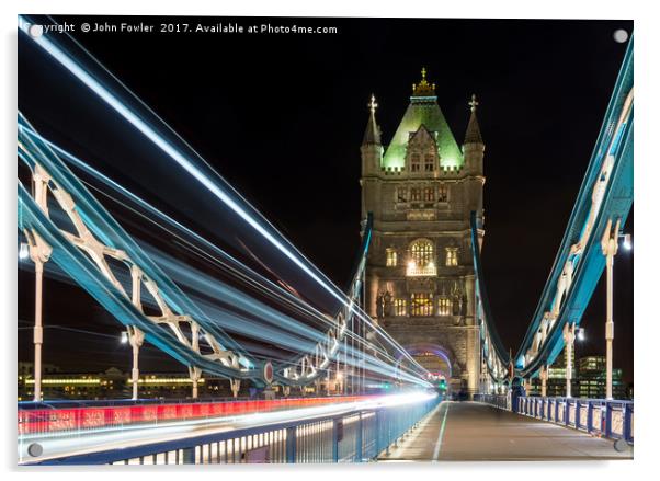 Tower Bridge Light Trails Acrylic by John Fowler