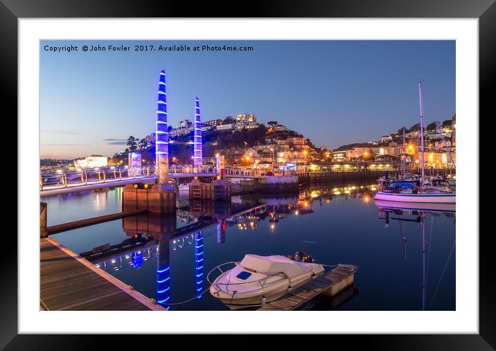 Torquay Harbour Bridge reflections. Framed Mounted Print by John Fowler