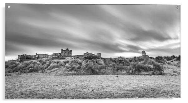 The Magnificent Bamburgh Castle in Mono Acrylic by Naylor's Photography