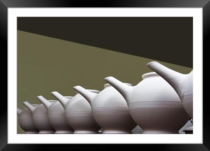 Teapots In a Row Framed Mounted Print by Jacqi Elmslie