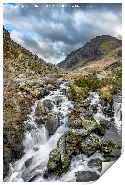 Tryfan and Ogwen River Print by Adrian Evans
