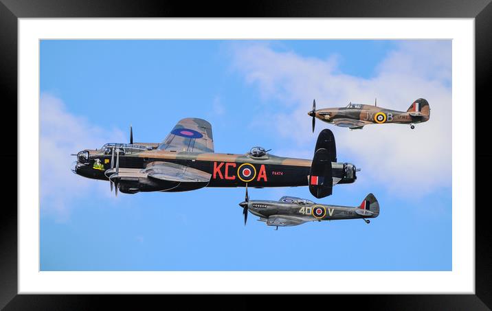 Lancaster Bomber PA474 flanked by BBMF's Hurricane Framed Mounted Print by Andrew Scott