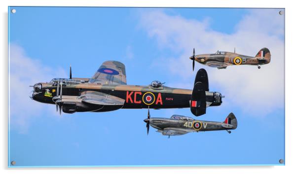 Lancaster Bomber PA474 flanked by BBMF's Hurricane Acrylic by Andrew Scott