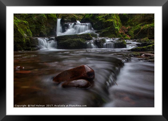 Brecon Beacons Cascades Framed Mounted Print by Neil Holman